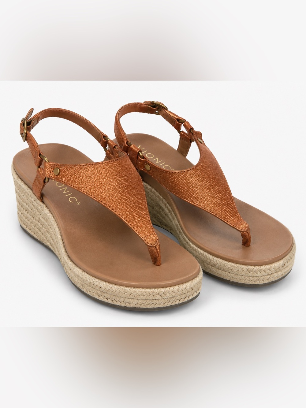 Vionic Kirra Women’s Size 10 Copper Metallic Espadrille Wedge Sandals